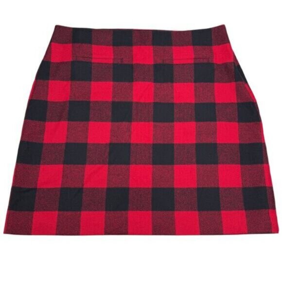 Talbots Wool Buffalo Plaid A-Line Skirt Size 14P Red Black - Picture 2 of 6